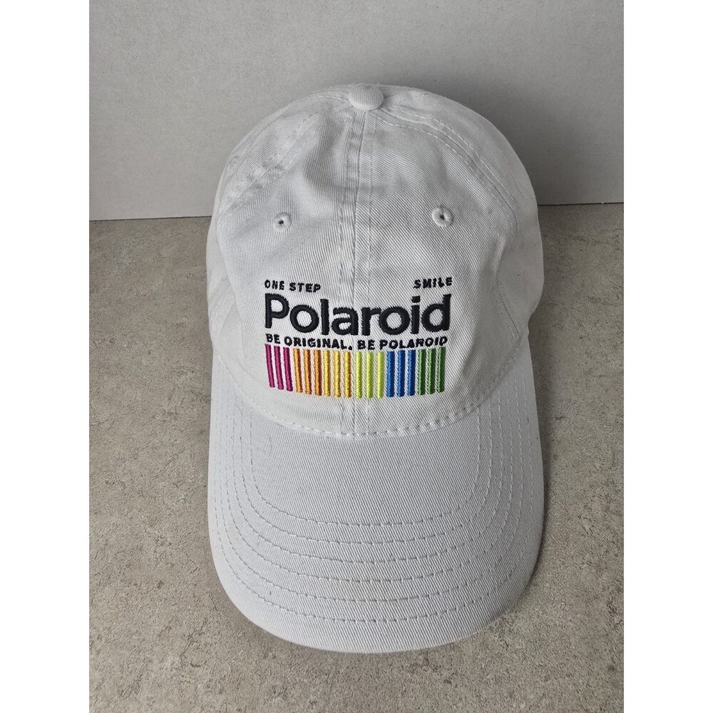 Polaroid Rainbow Logo White Hat Adjustable Baseball Cap Photography Retrov